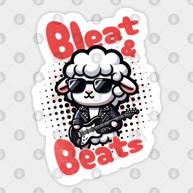 Sheep Funny Rocker - Bleat & Beats Sticker by alcoshirts